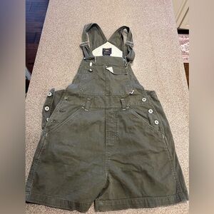 Route 66 Olive Apparel overall shorts with Button Detail